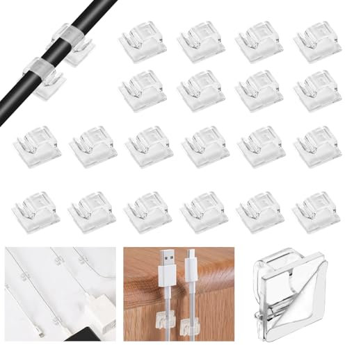 VCRANONR 120 Stück Kabelhalter, Kabelclips Kabelführung Selbstklebend, Transparent Kabelklemmen, Kabel Clips, Kabelmanagement Kabelorganisator, Kabelbefestigung für Lichterkette Dekoartikel Netzkabel