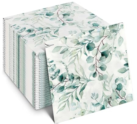 LHOEST Servietten Eukalyptus 80 Stück, Servietten Grün Salbeigrün für Hochzeit Sommer Sommerparty Taufe, Hochzeitsservietten für Baby Party Tisch Dekorationen, Papierservietten Einweg Napkins