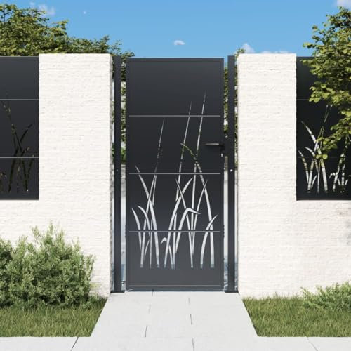 Sufrk Gartentor Anthrazit 105x180cm Stahlgras Design Metall Gartentore Outdoor Zauntor verzinkt Schwingtore Anzug Garten Terrasse oder Terrasse