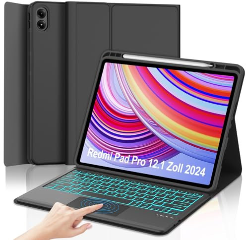 IVEOPPE Hülle Tastatur für Redmi Pad Pro 12.1 Con Touchpad, Tastatur für Xiaomi Poco Pad 2024, Bluetooth Magnetisch Beleuchtung Keyboard für Redmi pad Pro/Xiaomi Poco pad 12.1 Zoll 2024, Nero