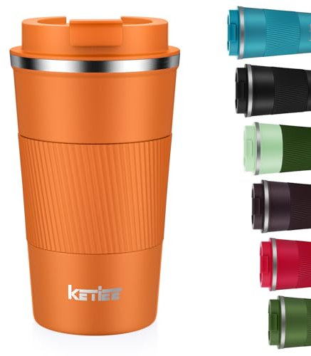 KETIEE Kaffeebecher to go,510ml Thermobecher Kaffee-to-go,Kaffeebecher Thermo,Doppelwandig Reisebecher Travel Mug,Vakuum Isolierbecher mit auslaufsicherem Deckel für Kaffee und Tee,Orange Braun