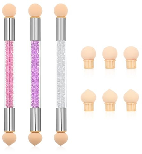 Dimeho Nail Sponges for Ombre, Sponge Nail Art Brush Double Head Gel Nail Gradient Sponges Pen Acrylic Nail Painting Brush with 6 Pieces Replacement Head for Manicure DIY Tools