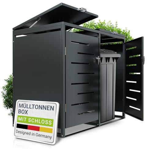 Juskys Mülltonnenbox Arel 2er - Metall Gartenbox für 120l BZW. 240l Mülltonnen - Aufbewahrungsbox abschließbar - Unterstand mit Dach & Gasdruckfeder - Anthrazit