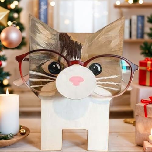 Schöner Katzenbrillenständer aus Holz, Tier-Brillen-Halter, Holztier-Brillenständer, kreativer Brillenhalter, Tierrahmen, niedlicher Brillenständer, Geschenke für Schreibtisch-Nachttisch-Dekorationen