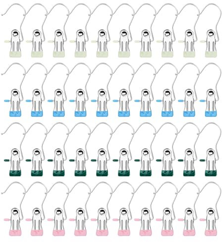 CRITIVE-S 40 PCS Stainless Steel Clothes Pegs for Washing Line, No-slip Laundry Hooks Hanging Clips Set, Mini Washing Pegs Home Travel Clip Hangers for Sock Hat Pant Skirt Shoes Photo Food Sealing