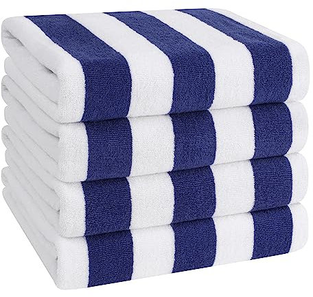 American Soft Linen Cabana gestreifte Strandtücher, 76,2 x 152,4 cm, 4 Stück, übergroße Pool-Handtücher, schnelltrocknend, sandfrei, Marineblau