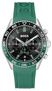 BOSS Chronograph Quarz Uhr für Herren Kollektion Runner mit Edelstahl- oder Silikonarmband
