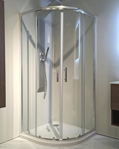 Box doccia 90x90 cm semicircolare vetro temperato 6 mm trasparente, apertura scorrevole e profili cromati