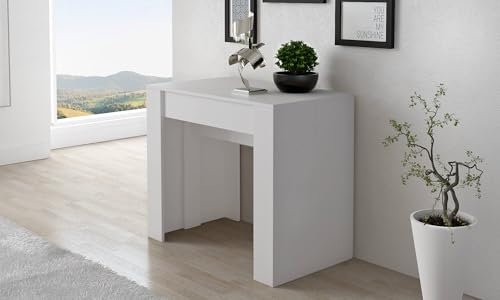 Dmora - Console Extensible Maclodio, Transformable en Table à Manger, Gain de Place et Extensible jusqu'à 237 cm, 90-237x76,6x90 cm, Blanc