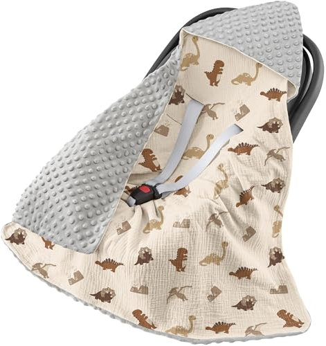 Susurration Einschlagdecke Babyschale Baby Decke 90x90 cm Kinderwagen und Kindersitze universal Baby Babydecke für Neugeborenen und Kleinkinder Einschlagsdecken Punkt Gurt(Dinosaurier)