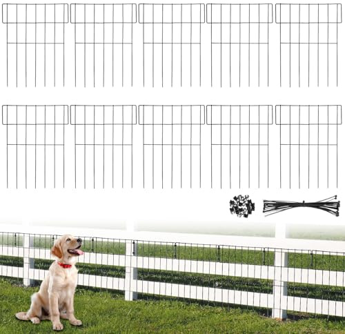 QWORK® 10 Piezas Vallas metalicas, Valla Exterior para Animales, 42 cm (H) x 30.5 cm (B) Cerca Desmontable Perros, para jardín, césped, Caminos, huertos