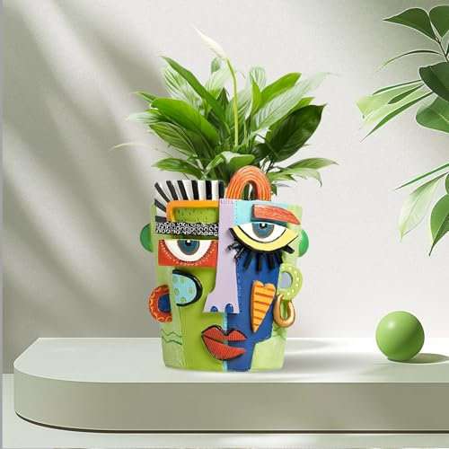 Pot de Fleurs Abstrait, 15cm Cache-Pots de Fleurs Résine Art Portrait Vase Pot de Fleur Interieur Ornements Uniques Abstraits Pots pour Table Succulents Balcon Décoration de Jardin, Vert Menthe