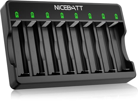 Smart 8 Bay AA AAA Battery Charger, Over-Discharge Damage Repair, USB Type-C Fast Charging for Ni-MH Ni-CD Rechargeable Batteries