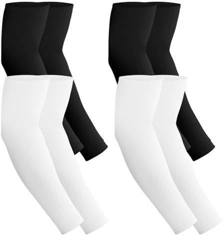 4 Paar Kompressions Armstulpen, Atmungsaktive Elastische Armschutz, Kühlung Ärmlinge Sommer, Gaming Arm Sleeves, UV-Sonnenschutz Plus Size Ärmlinge für Damen Herren Outdoor Sport (Schwarz/Weiß)