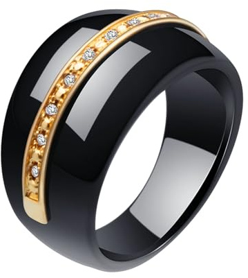 Calefee Ringe Damen Verlobungsring, Keramik Ring Weiss Eheringe Bandring Breit 14 mm Breite mit Zirkonia, gr. 47 bis 72