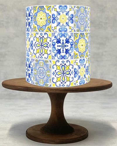 Edible Marble Blue and White Italian Positano Tiles,Lemon Mediterranean Greek Tile Cake Wrap Photo Edible Cake Border ICING/WAFER !!!028 (Icing Sheet)
