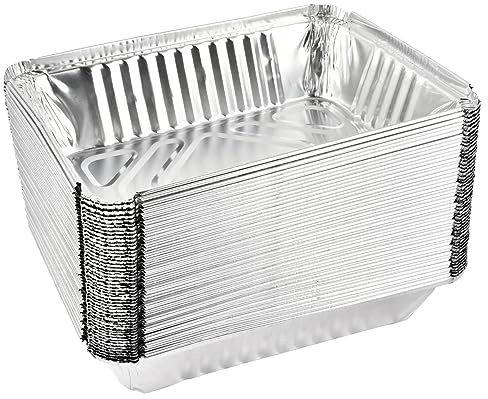 POUMUE 50 Teglie Alluminio usa e Getta, 1000ml Vaschette Alluminio, Vaschetta Raccogli Grasso Barbecue Contenitori Alluminio, Contenitori Rettangolari in Alluminio per Cucinare, Arrostire e Conservare