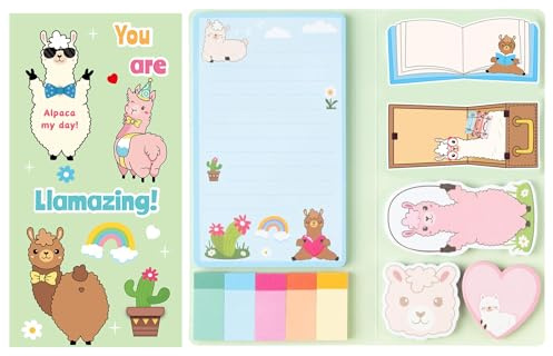 KZARYVEXIS Haftnotizen Set Alpaka, Lustige Haftnotizen für Kinder | Selbstklebende Klebezettel mit süßem Tiermotiv, Stark haftend & Vielseitig, Ideal für Schule, Büro & Homeoffice, Dekorativ