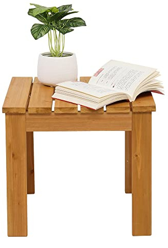 Outopee Wooden Square Garden Side Table, Natural | Patio Coffee Bistro Table, End Table, For Garden, Backyard, Living Room