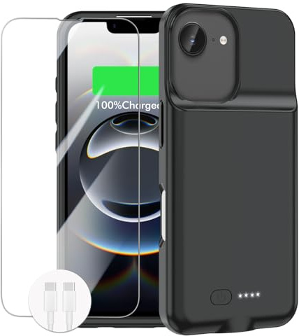 GIN FOXI Battery Case for iPhone 16/16e,[2026 New] Fast Charging Case Charger 8500mAh Ultra-Slim Lightweight Rechargeable Battery Pack Anti-Fall TPU Powerful Juice Box for iPhone 16/16e (6.1) Black