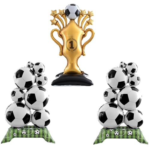 3 Pcs Football Balloons, Football Birthday Decorations and Inflatable Trophy Set, Includes Two Football Balloons and One Inflatable Premier League Trophy, Ideal for Football Themed Parties