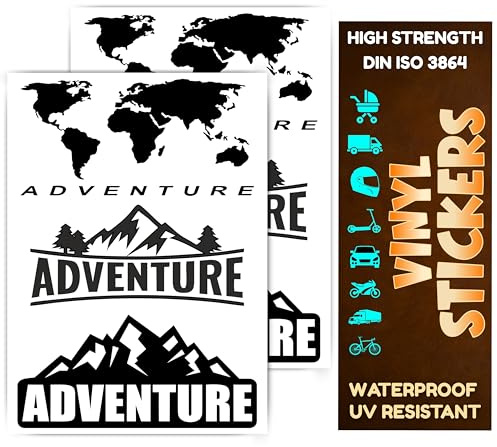 DIN 3864 Vinyl Sticker Adventure Motorradkoffer Off Road Sport Trail 4x4 Folie Motorrad Aufkleber Roller Scooter Helm Auto US Army Tank Geländewagen Fahrzeuge KFZ Zubehör (Schwarz, A4-Set-6)