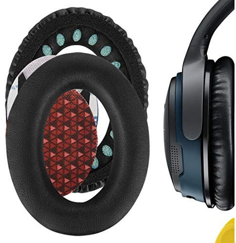 Geekria QuickFit Protein Leather Replacement Ear Pads for Bose SoundTrue Around-Ear II, QC35, QC25, QC2, QC15, AE2, AE2i, AE2w Headphones Earpads, Headset Ear Cushion Repair Parts (Black)
