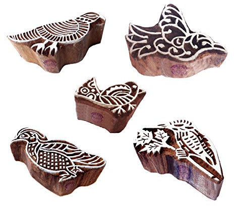 Handgeschnitzt Designs Taube und Sparrow Hölzern Blöcke Stempel (Set von 5)