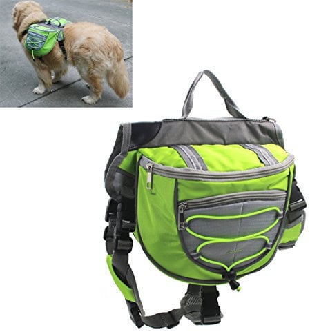 XIAOYU Hund Rucksack, verstellbare Satteltasche Kabelbaum Träger, für Reisen Wandercamping, grün, S