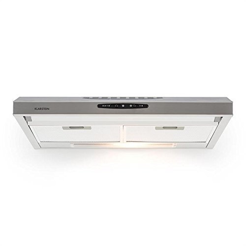 Klarstein UW60SF - Cappa Aspirante a Parete, Sottopensile, 60 cm, Modalità Scarico e Ricircolo, Potenza Aspirazione 165 m³/h, Illuminazione, Acciaio, Argento
