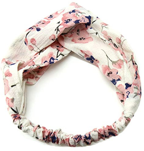Floral Twist Knot Headband Elastic Wrap Turban Hair Band Yoga Sports Lady (Butterfly Orchid White)