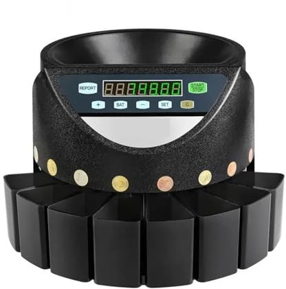 Clasificadora de monedas en euros de 300 monedas por minuto, máquina automática eléctrica profesional con pantalla LED for escuelas, tiendas, bancos y comercios