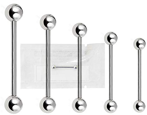 Warrior Sterile Tongue piercing Nipple Shield Barbell Ring Bars made of surgical steel 316L Body Jewelry 14G(1.6mm) with two balls 5mm PLS-001(18)