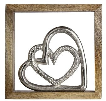 GILDE Wandbild Liebe Mangoholz Höhe 20 cm Silber, Wanddeko, Geschenk