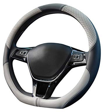 Ergocar Sport D-Form Auto Lenkradbezug Rutschfester Auto Lenkradschutz D-Typ Atmungsaktiv Mikrofaser PU Leder für Durchmesser 38cm (15 ) (Weiß)