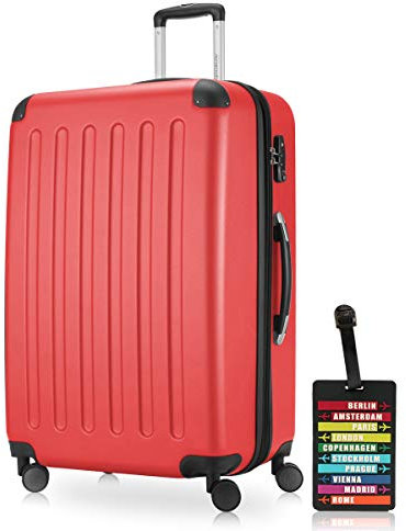 Hauptstadtkoffer - Spree - Hartschalenkoffer Rollkoffer + Kofferanhänger, erweiterbarer Reisekoffer, 4 Rollen, TSA, 75 cm, 119 Liter, Rot
