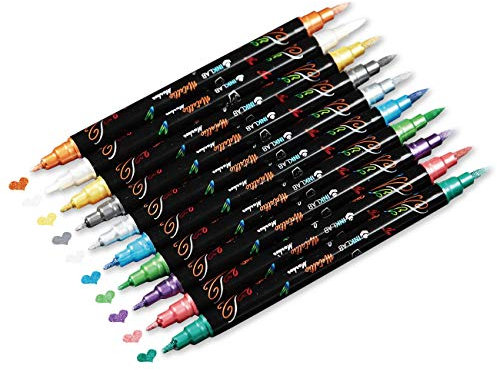 INK LAB Metallic Marker Stifte 10 Farben Metallischen Stift Pens Dual Tip für DIY Fotoalbum Gästebuch Hochzeit Scrapbook Schwarze Karte Glas Bullet Journal,Mittel & Bürstenspitze