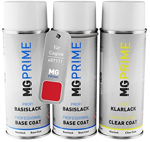 MG PRIME Motorradlack Sprühdosen Set für Cagiva 487111 Rosso Grundlack Basislack Klarlack Spraydose 400ml