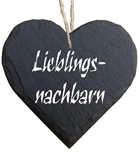 Homeyourself Herz Schieferherz Schiefer Schieferschild 10 x 10 cm Lieblingsnachbarn schwarz Dekoschild Wandschild Schild Stein Geschenk