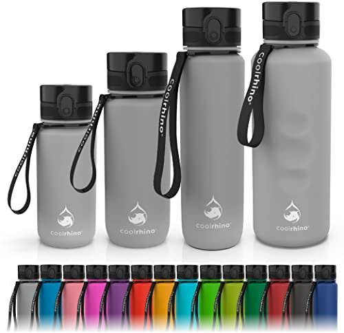 coolrhino Gourde de 350 ml pour le sport, les enfants, l'école, le fitness et l'extérieur – Bouteille d'eau anti-fuite et sans BPA – Convient pour l'acide carbonique gris (Rhino Grey, 350 ml)