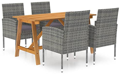 vidaXL Gartenmöbel Set 5-TLG. Gartengarnitur Gartenset Sitzgarnitur Sitzgruppe Gartentisch Esstisch Gartensessel Tisch Stühle Gartenstuhl Grau