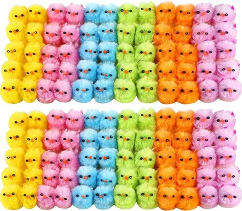 60pc Coloured Fluffy Chicks - Small Fluffy Easter Chicks Easter Decorations 6 Colours Included - Baby Chicken Decorations for Kids Bonnet Making Activities, Egg Hunt Fillers, Arts and Crafts