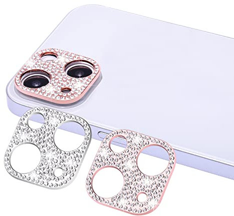 Wisdompro [2 Pack] Bling Camera Lens Protector for iPhone 13 /iPhone 13 Mini, Glitter Diamond Camera Lens Cover Sticker Protector for iPhone 13 /iPhone 13 Mini 2021 (Rose Gold + Silver)