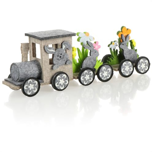 com-four® Supporto Decorativo in Feltro, Treno Pasquale Decorativo | treno con coniglietto pasquale e fiori - decorazione pasquale