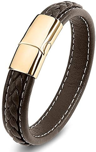 Epinki Armband Partner Leder 16.5CM 18.5CM 20CM, Lederarmbänder Männer mit Magnetverschluss Geflochten Schwarz Herren Armbänder Leder Jungen Herrenarmband