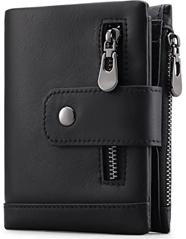 SENDEFN Portefeuille Homme en Cuir Véritable Blocage RFID, Bifold Portefeuille pour Hommes avec 11 Porte Carte Crédit et 2 Zip Porte-Monnaie