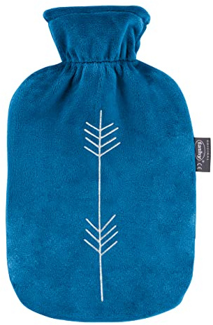 Fashy Wärmflasche mit Flauschbezug mit Glitzer-Stickerei, 2,0L, Blau