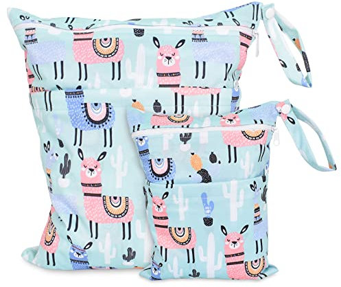Stoffwindeln Nasstaschen 2 Stück Windeltaschen Wickeltasche Nasstaschen Reusable Beutel Wetbag Organiser Wasserdichte mit Reißverschluss für Kleinkind Windeln Baby Reisen Unterwegs Kindergarten
