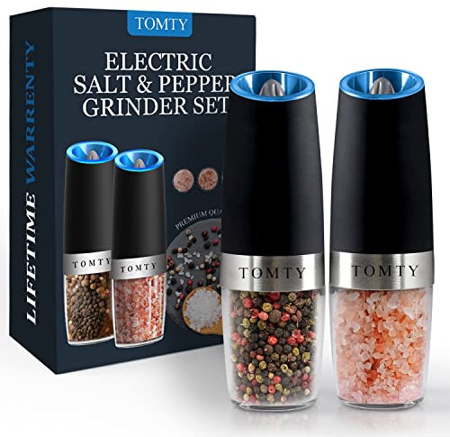 Gravity Electric Salt and Pepper Grinder Set Gifts for Women Who Have Everything Grilling Men White Elephant Kitchen Gadgets Housewarming Holiday Cooking Adults Idea Battery Operated Shakers Automatic