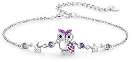 Armband Eule Damen, Damen Sterling Silber Stern Eule Armbänder für Damen für Frauen Verstellbar Armband Schmuck Geschenk für Mädchen